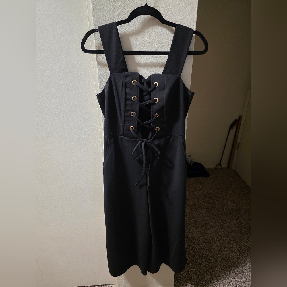 VENUS Black Lace-Up Jumpsuit